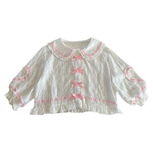 Cute bear lace cotton short blouse women